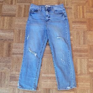 Eunina Blue Ultra High Rise Straight Leg Jeans with Distress SIZE 9
